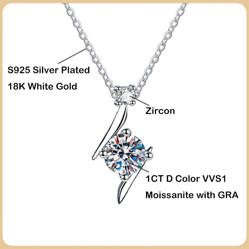 EWYA Sparkling Real 1CT Moissanite Pendant Necklace for Woman S925 Sterling Silver Diamond Neck Chain Necklaces Fine Jewelry