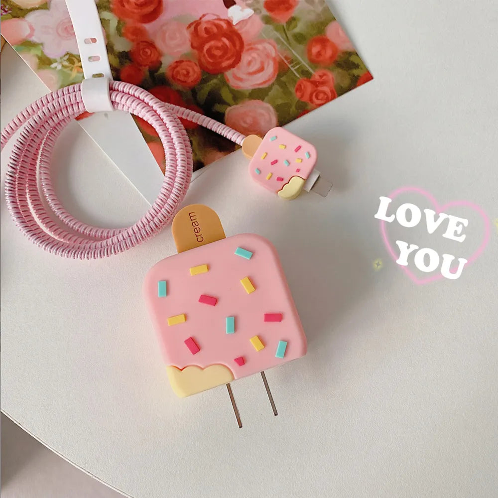 4Pcs Set Cable Protector for iPhone / iPad 18W/20W Charger Case Cute 3D Cartoon Cable Management Phone Wire Cord Organizers