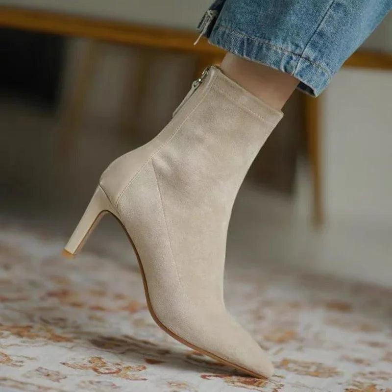 High Heel Boots Women's 2023 New Korean Style Autumn and Winter Mid Heel Stretch Thin Boots Pointed Toe Sock Boots Women