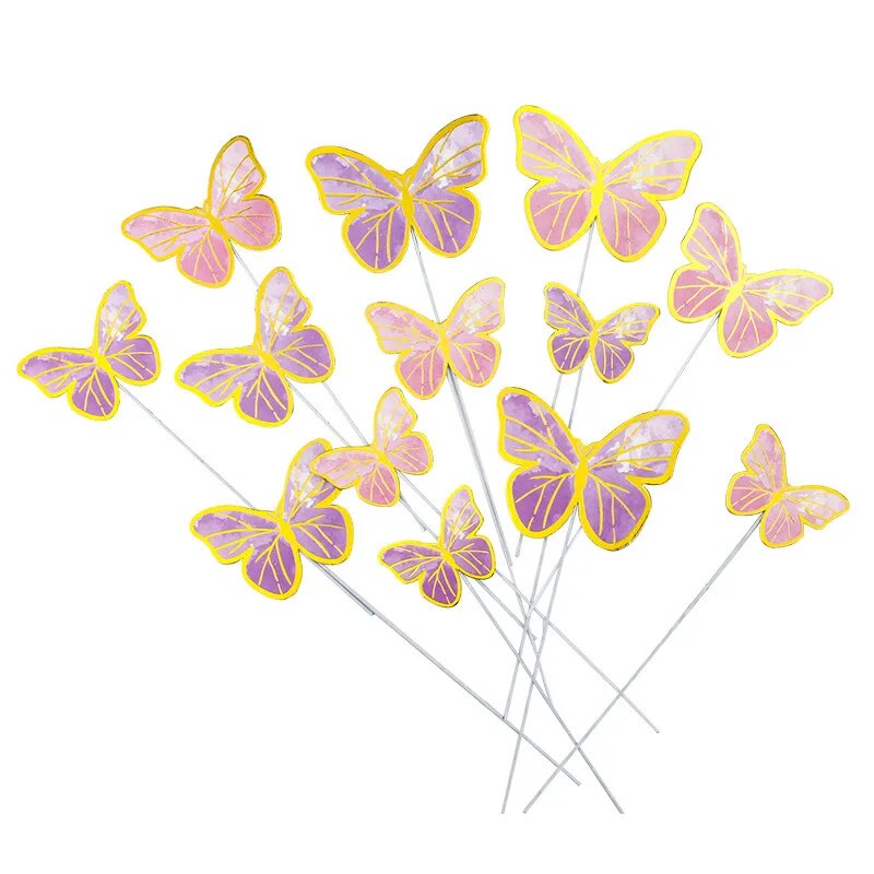 Pac of 10 Stamping Gold Pink Butterfly Cake Toppers