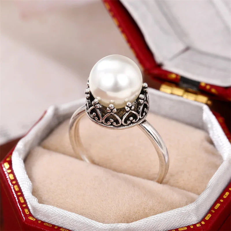 CAOSHI Chic Delicate Design Proposal Ring Female Wedding Accessories with Simulated Pearl Graceful Jewelry for Engagement