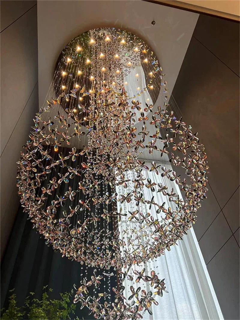 Spiral Design Modern Crystal Chandelier Staircase Lighting Flower Cristal Hanglamp Living Room Decoration Hotel Lobby Lighting