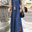 2024 Summer Fashion New Elegant Women's Denim Suspender Sexy Casual Temperament Split A-line Vacation Dress