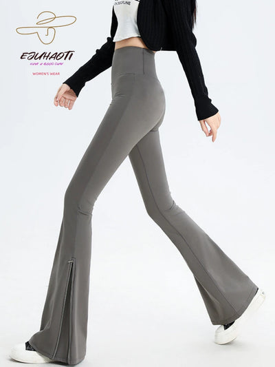 Women Micro Flared Pants 2024 New Fashion Ankle Zipper High Waist Appear Thin Leggings Slim Stretch Women's Pants Solid Trousers