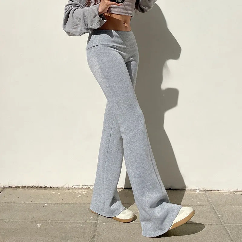 Women Solid Pants Slim Fitting Low Waisted Longs Streetwear Casual Flare Pants Female Clothes Wild All Match Full Length Rousers