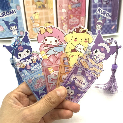 4pcs Sanrio Bookmarks for Books Kuromi Tassel Melody Cinnamoroll Cartoon Cute Children Girls Elementary School Supplies Gift