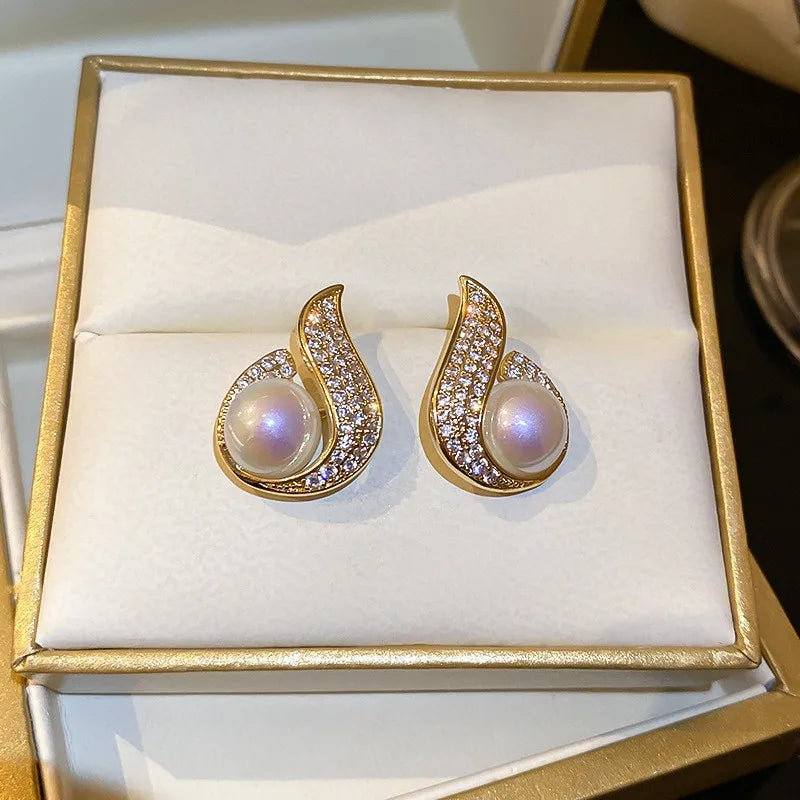 Luxury Mermaid Pearl Earrings for Women French Personality Zircon Fishtail Water Drop Earrings Wedding Jewelry Pendientes Mujer