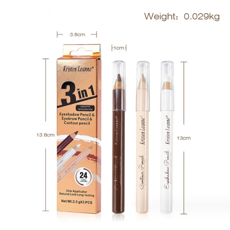 3in1 Eyebrow Eyeshadow Eyeliner Pencil Lying Silkworm Contour Bronzing Pen Makeup Cosmetics Set