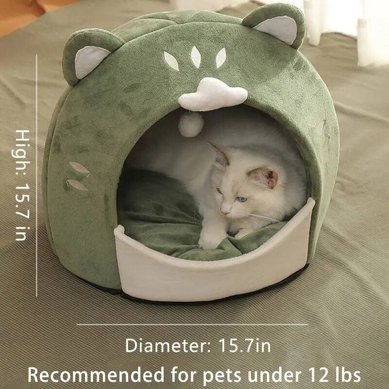 Autumn Winter Warm PP Cotton Cat Bed Cute Cozy Cat-Shaped Soft Pet Bed House with Cushion for Small Dogs Cats Pet Supplies