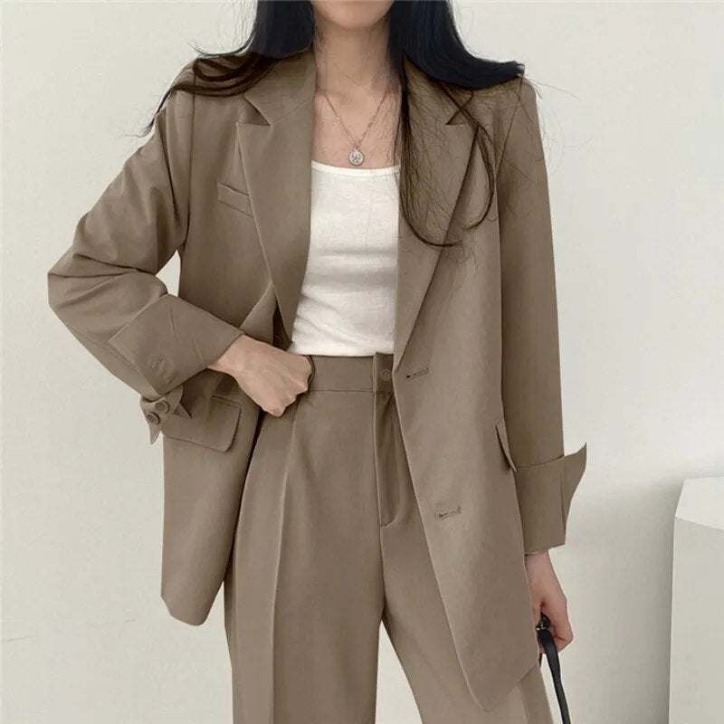 Women's Suit Fashion Casual Temperament Tops Coat Pants Two-piece Lady Korean Office Commuting Blazer Set 2023 Spring Autumn New