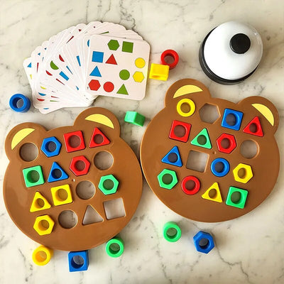 Kids Geometric Shape Color Matching Puzzle Baby Montessori Educational Learning Wooden Toys for Children Interactive Battle Game