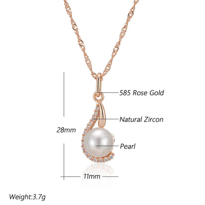 Kinel Luxury 585 Rose Gold Color Pendant Necklace for Women Unique Geometric Pearl Pendant Bride Daily Fine Jewelry 2024 New