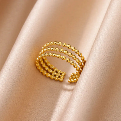 Stainless Steel Beads Design Rings For Women Gold Color Opening Ring Wedding Aesthetic Accessories Party Jewelry Gift BFF anillo