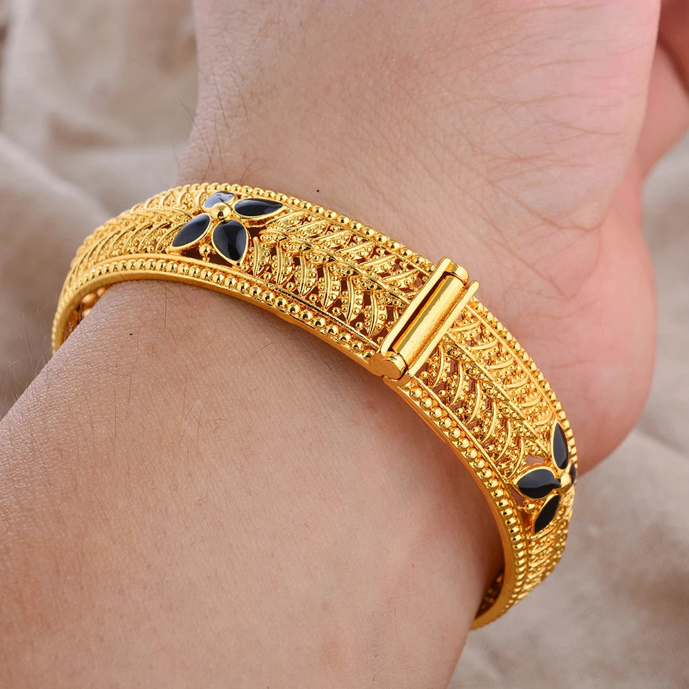 ﻿ 24K Gold Color Bangles rabic Ethiopian Nigerian Banquet Wedding Bracelets Party Choker Copper Jewelry Gifts