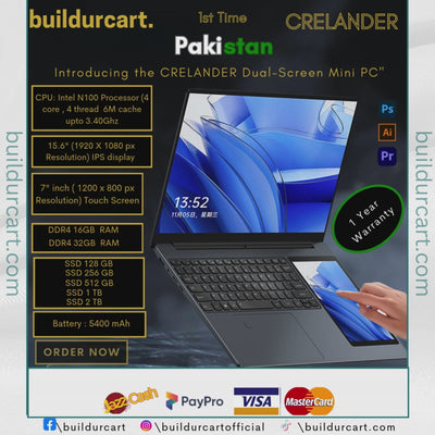 CRELANDER Intel laptop 15.6" +7" Touch Screen 32GB RAM 1TB SSD Backlit keyboard Windows 11 Notebook Computer Dual Screen Laptop