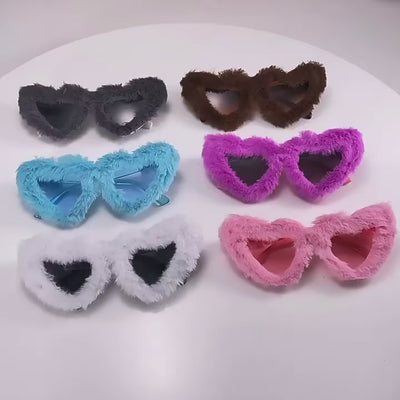 2022 Fashion Summer New Plush Sunglasses Love Heart Gradient Pink Glasses Party Funny Heart Shape Women Sunglasses